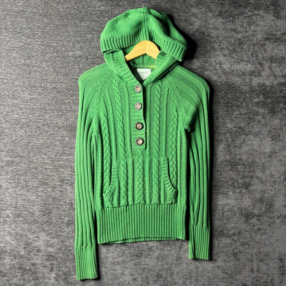 Vintage Y2K Aeropostale Womens Slim Fit Green Cable Knit Henley Hoodie Size L